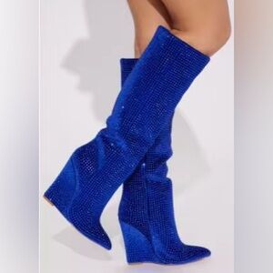 Royal Blue Diamond Wedge Boots